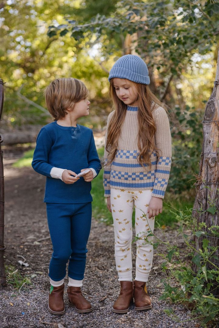 Fin & Vince - Organic Waffle Henley Top - Ocean