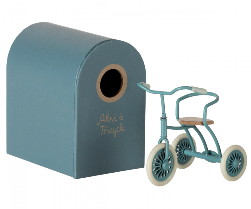 Maileg - Abri a Tricycle, Mouse - Petrol blue