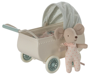 Maileg - Pram With Baby Mouse - Mint