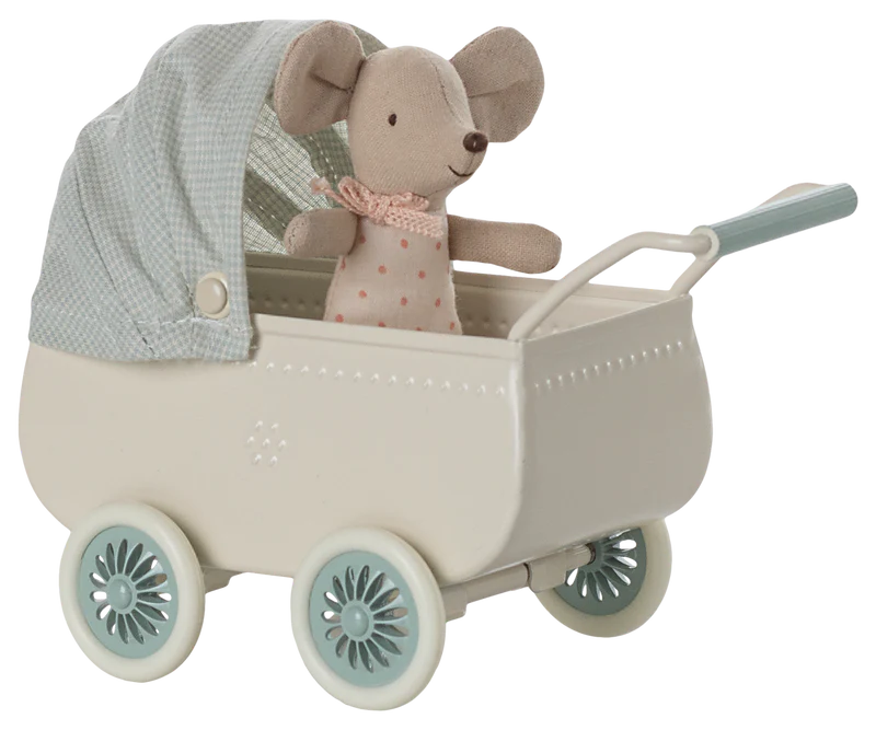 Maileg - Pram With Baby Mouse - Mint