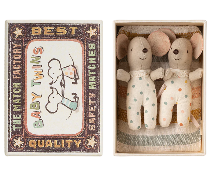 Baby Twins in a Matchbox - Polka Dot Outfits