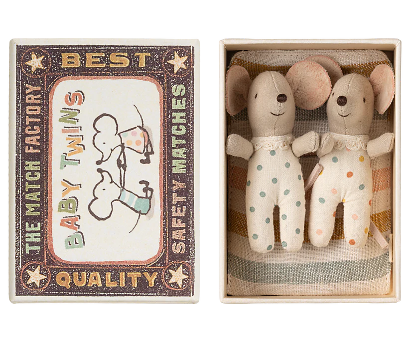 Baby Twins in a Matchbox - Polka Dot Outfits