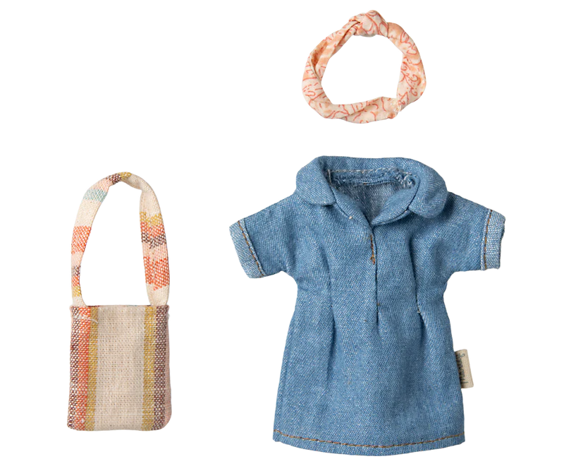 Maileg - Denim Dress and Bag, Mum Mouse