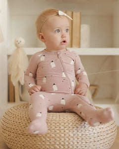 Bamboo Zip Footie - Pink Ghosts