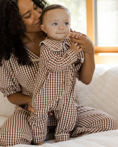 Rylee + Cru - Baby Pajama Romper - Brick Gingham