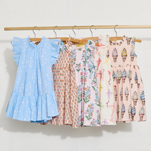 Load image into Gallery viewer, Pink Chicken - Girls Harper Dress - blue dewdrop block print