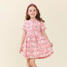 Load image into Gallery viewer, Pink Chicken - Girls Autumn Dress - Pink Sketched Dogs
