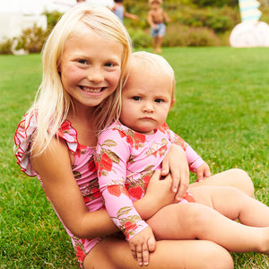 Pink Chicken - Baby Girls Rash Guard Set - Pink Wild Strawberries