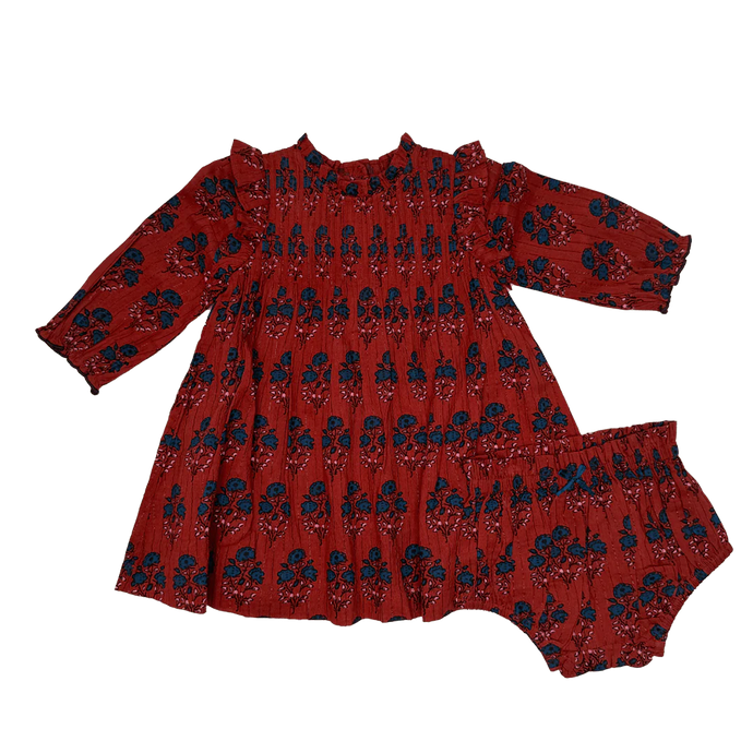 Pink Chicken - Baby Girls Jaipur Dress Set - Red Autumn Strawflower