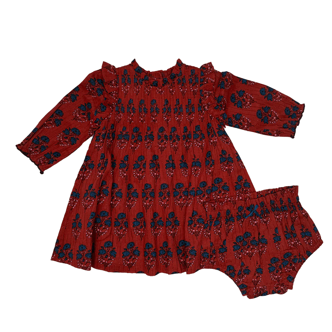 Pink Chicken - Baby Girls Jaipur Dress Set - Red Autumn Strawflower