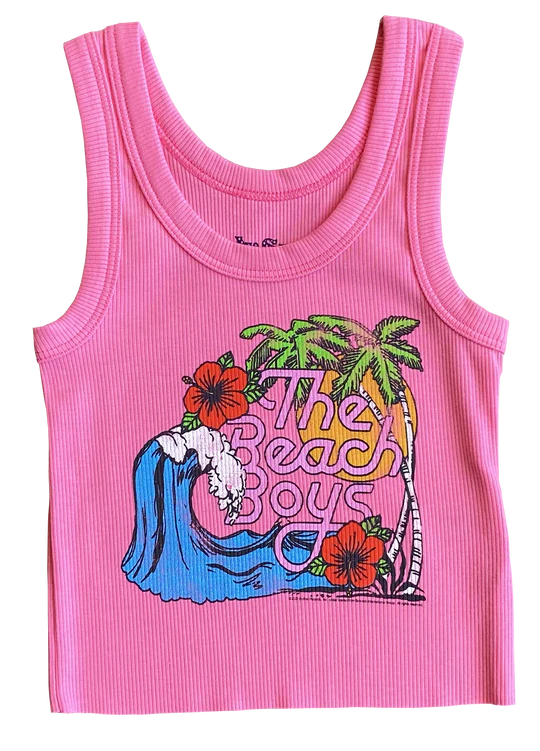 Rowdy Sprout - Beach Boys Not Quite Crop Tank- Electric Pink