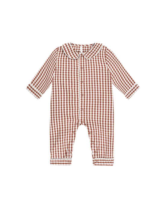 Rylee + Cru - Baby Pajama Romper - Brick Gingham