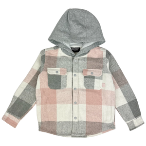 Tiny Whales - Coastline Hooded Flannel - Faded Pink/ Natural