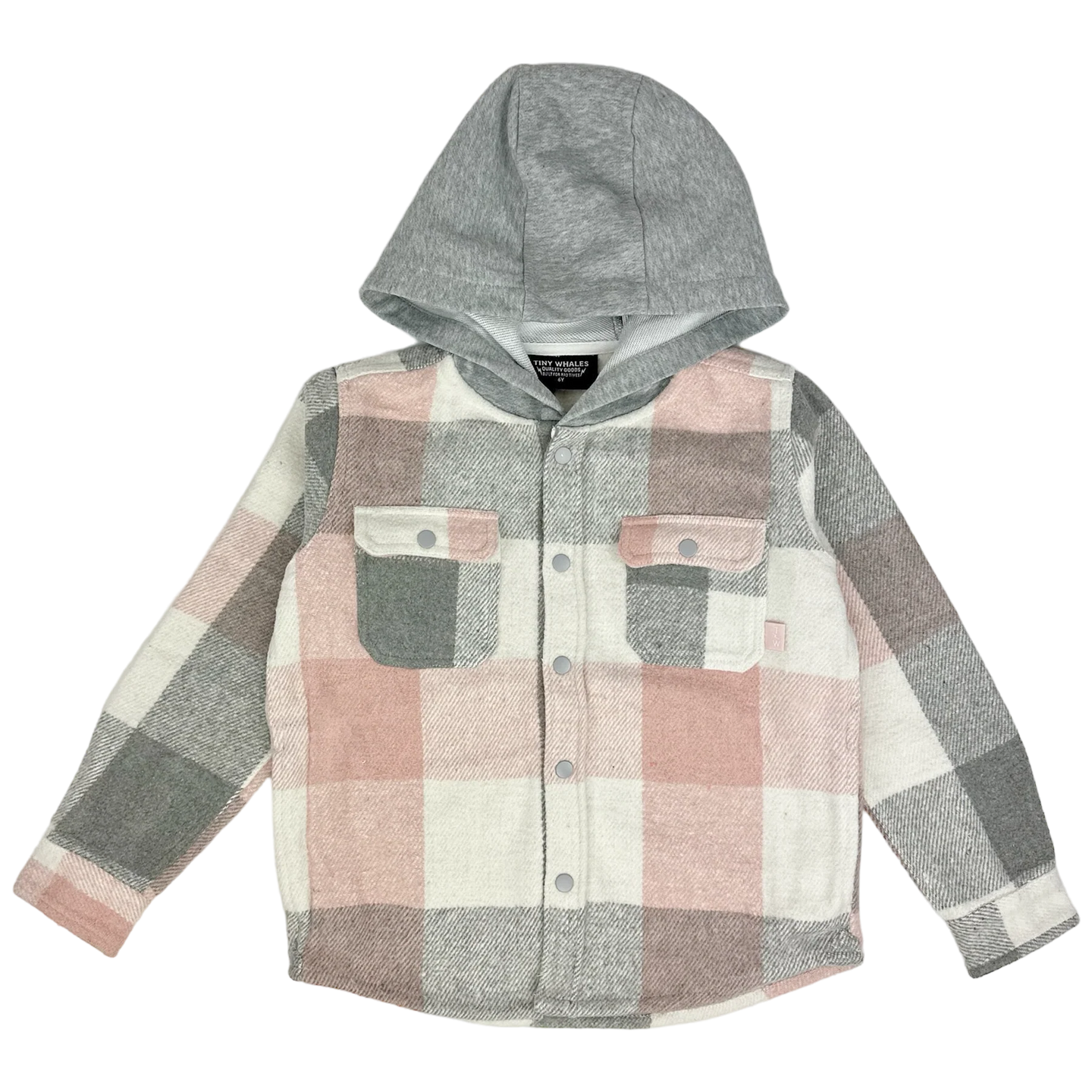 Tiny Whales - Coastline Hooded Flannel - Faded Pink/ Natural