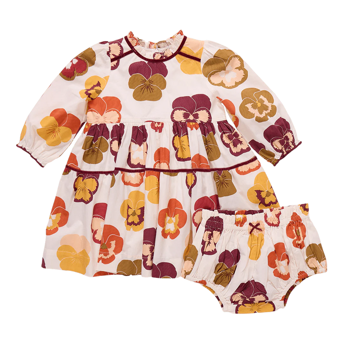 Pink Chicken - Baby Girls Charlie Dress Set - Autumn Pansies