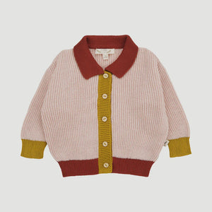 Red Caribou - Pima Cotton Knit Collar Cardigan - Color Block Light Pink