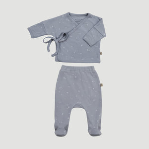 Red Caribou - Organic Kimono + Pants Set - Mushrooms Slate Gray