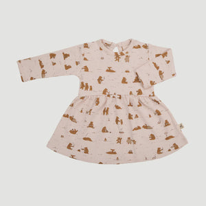 Red Caribou - Organic Dress - Cozy Bears Soft Peach