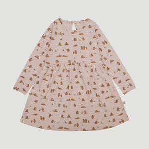 Red Caribou - Organic Girls Dress - Cozy Bears Soft Peach