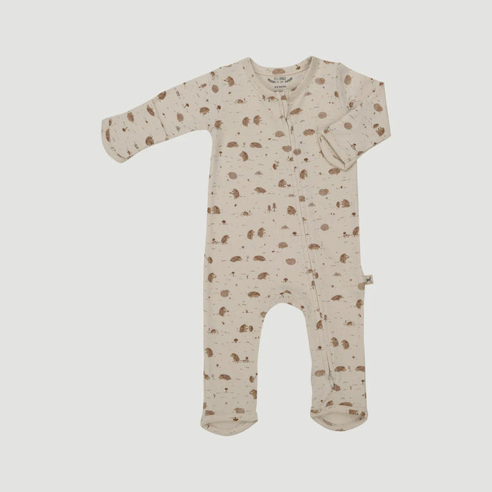 Red Caribou - Organic Footed Jumpsuit  - Woodland Hedgies Light Beige