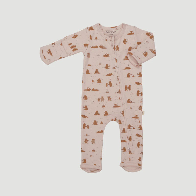 Red Caribou - Organic Zippered Jumpsuit - Cozy Bears Soft Peach