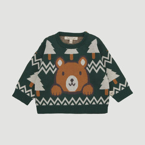 Red Caribou - Pima Cotton Knit Sweater - Cozy Bears Dark Green