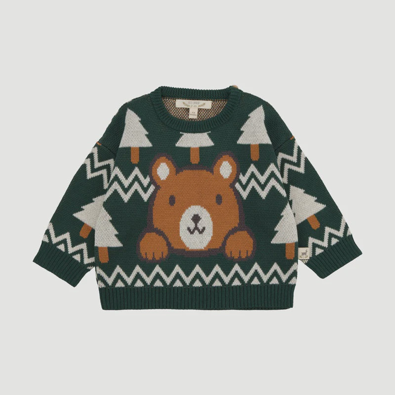 Red Caribou - Pima Cotton Knit Sweater - Cozy Bears Dark Green