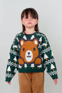 Red Caribou - Pima Cotton Knit Sweater - Cozy Bears Dark Green