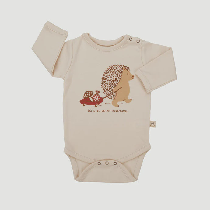 Red Caribou - Organic Onesie - Woodland Hedgies Light Beige