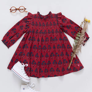 Pink Chicken - Girls Jaipur Dress - Red Autumn Strawflower