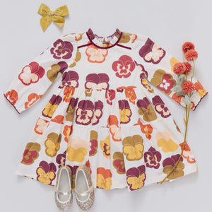 Pink Chicken - Girls Charlie Dress - Autumn Pansies
