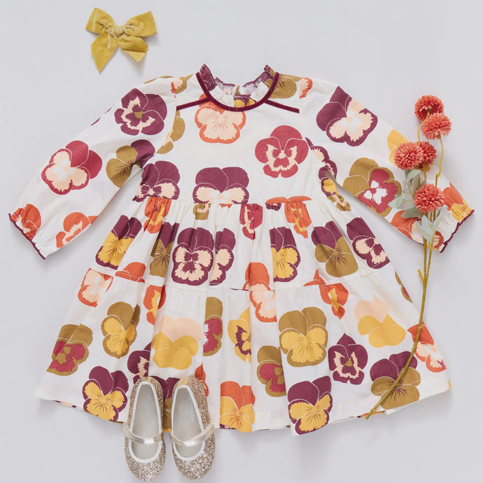 Pink Chicken - Girls Charlie Dress - Autumn Pansies