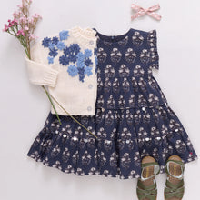 Load image into Gallery viewer, Pink Chicken - Girls Peachy Dress - Navy Strawflower