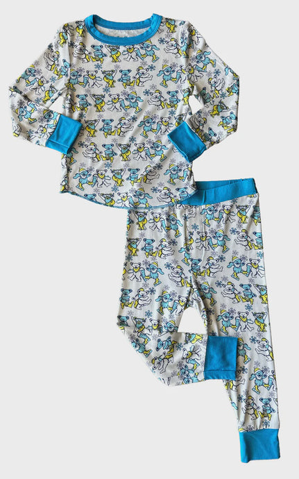 Rowdy Sprout - Grateful Dead Snow Bears Turquoise Bamboo Thermal Set