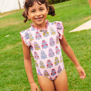 Pink Chicken - Girls Jennifer Surf  Suit - Pink Flowerette