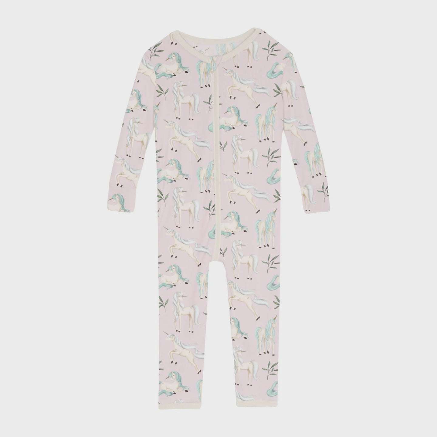 Kickee Pants - Print Convertible Sleeper w/ Zipper - Shrinking Violet Sleeping Unicorns