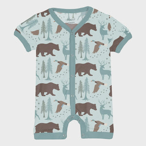 Print Short Sleeve Snap-Front Romper - Fresh Air Forest Adventure