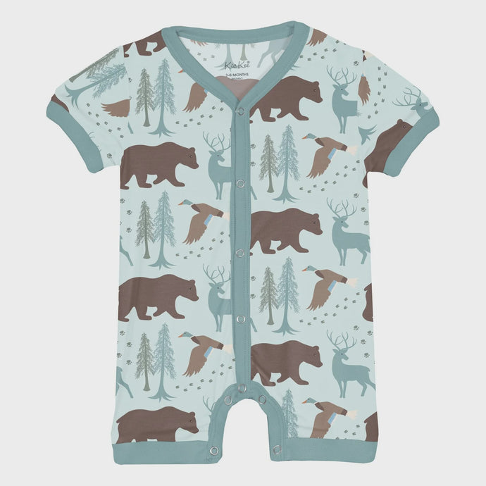 Kickee Pants - Print Short Sleeve Snap-Front Romper - Fresh Air Forest Adventure