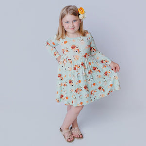 Kickee Pants - Print Long Sleeve Twirl Dress with Pockets - Aloe Fall Floral