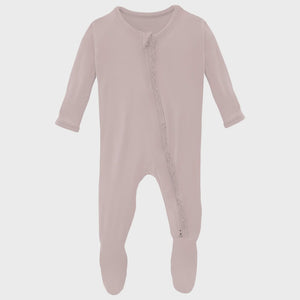 Kickee Pants - Muffin Ruffle Footie With 2 Way Zipper - Baby Rose