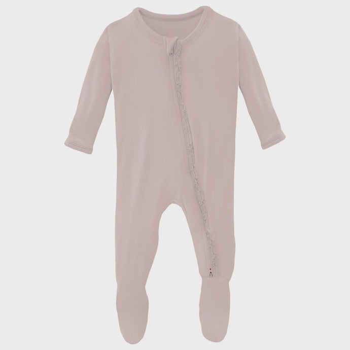 Kickee Pants - Muffin Ruffle Footie With 2 Way Zipper - Baby Rose