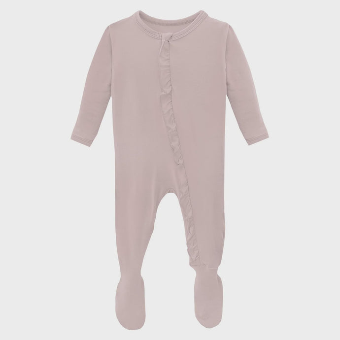 Kickee Pants - Layette Ruffle Footie With 2 Way Zipper - Baby Rose