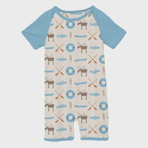 Kickee Pants - Print Short Sleeve Raglan Romper - Natural Lake Life