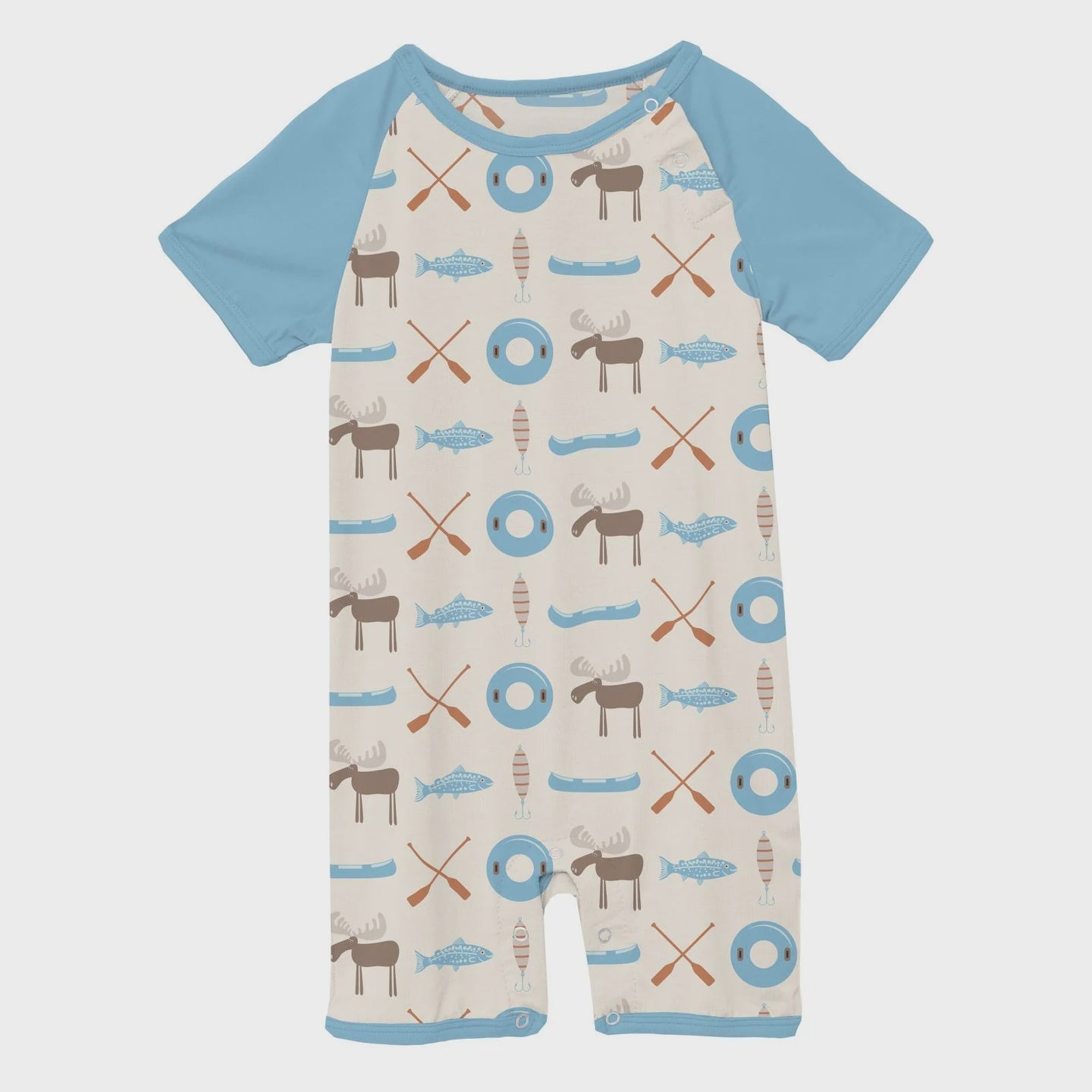 Kickee Pants - Print Short Sleeve Raglan Romper - Natural Lake Life