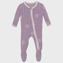 Load image into Gallery viewer, Kickee Pants - Print Muffin Ruffle Footie w/ 2 Way Zipper - Lavender Dandelion Wish