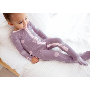 Kickee Pants - Print Muffin Ruffle Footie w/ 2 Way Zipper - Lavender Dandelion Wish