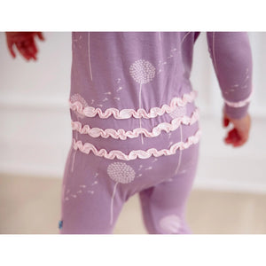 Kickee Pants - Print Muffin Ruffle Footie w/ 2 Way Zipper - Lavender Dandelion Wish