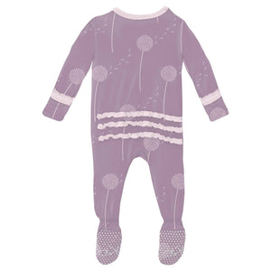 Kickee Pants - Print Muffin Ruffle Footie w/ 2 Way Zipper - Lavender Dandelion Wish