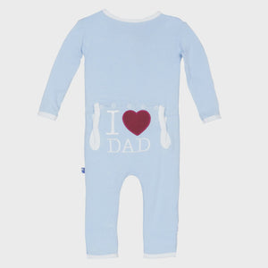 Kickee Pant - Applique Coverall With 2 Way Zipper - Pond I Love Dad