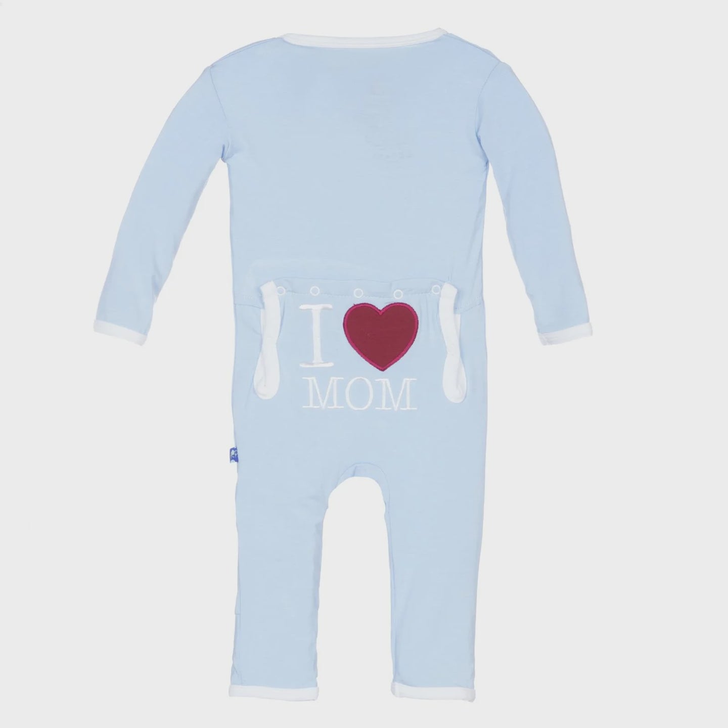 Kickee Pants - Applique Coverall With 2 Way Zipper - Pond I Love Mom